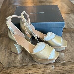 Bernardo Metallic Gold Platform Block Heels
